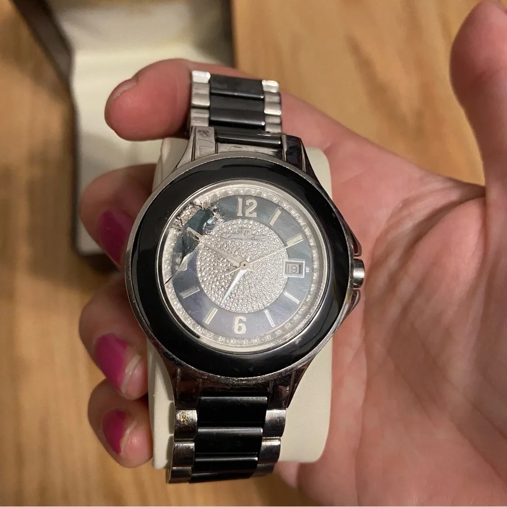 Lucien Piccard Silver Men's Watch W/ Diamonds GLASS IS BROKEN